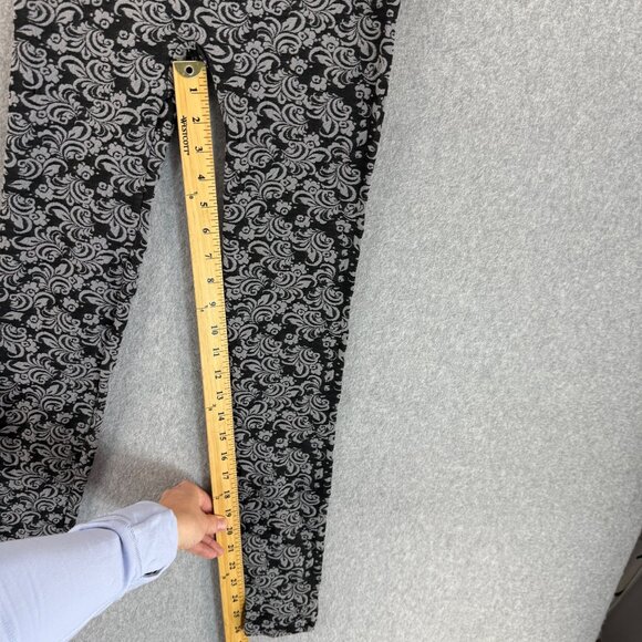 Black Gray Floral Patterned Womens Leggings OS One Size Stretch Tights Baselayer - Picture 9 of 13
